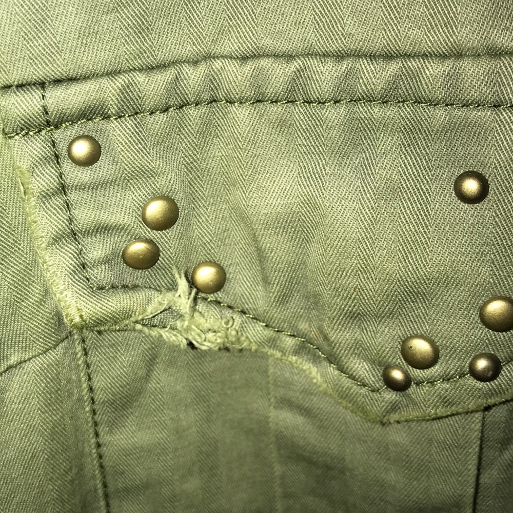 Free People Olive Green Jean Jacket with Floral Hem - Picture 6 of 6